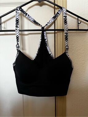 PINK Victoria's Secret Black Logo-Strap Racerback Bralette